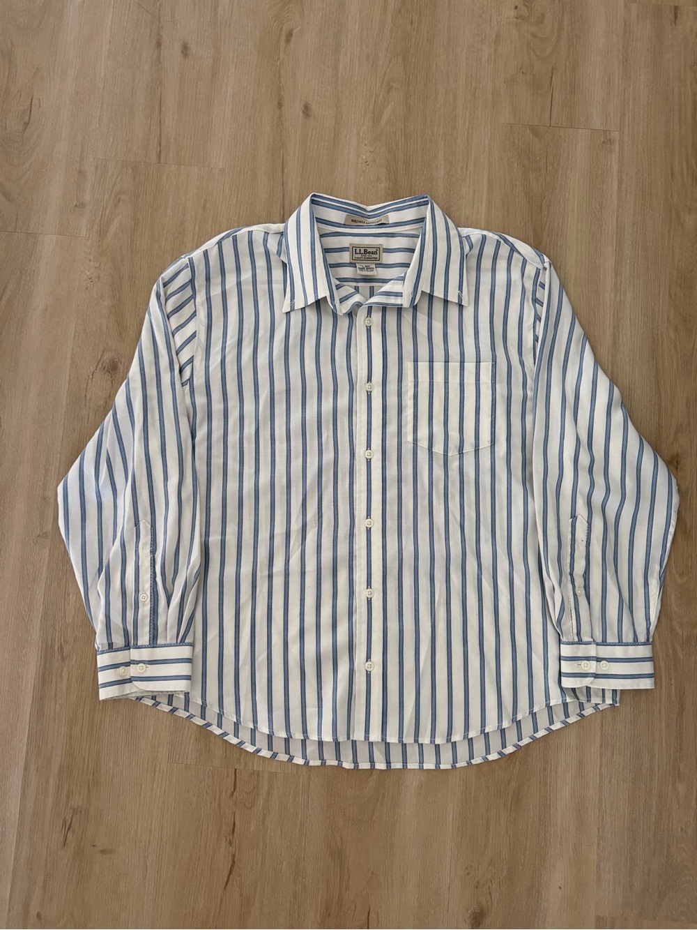 L.L. Bean White Shirt with Blue Vertical Stripes